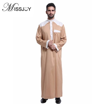 

MISSJOY Islamic Clothes Men Muslim kaftan Robe Arab Clothing Pakistan Long Sleeve Patchwork Ropa Hombre Saudi Arab Erkek Giyim