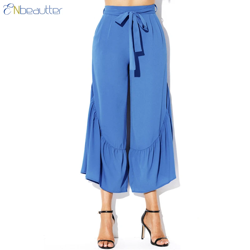 ENbeautter Wide Leg Pants Women Summer Folds Ruffl...
