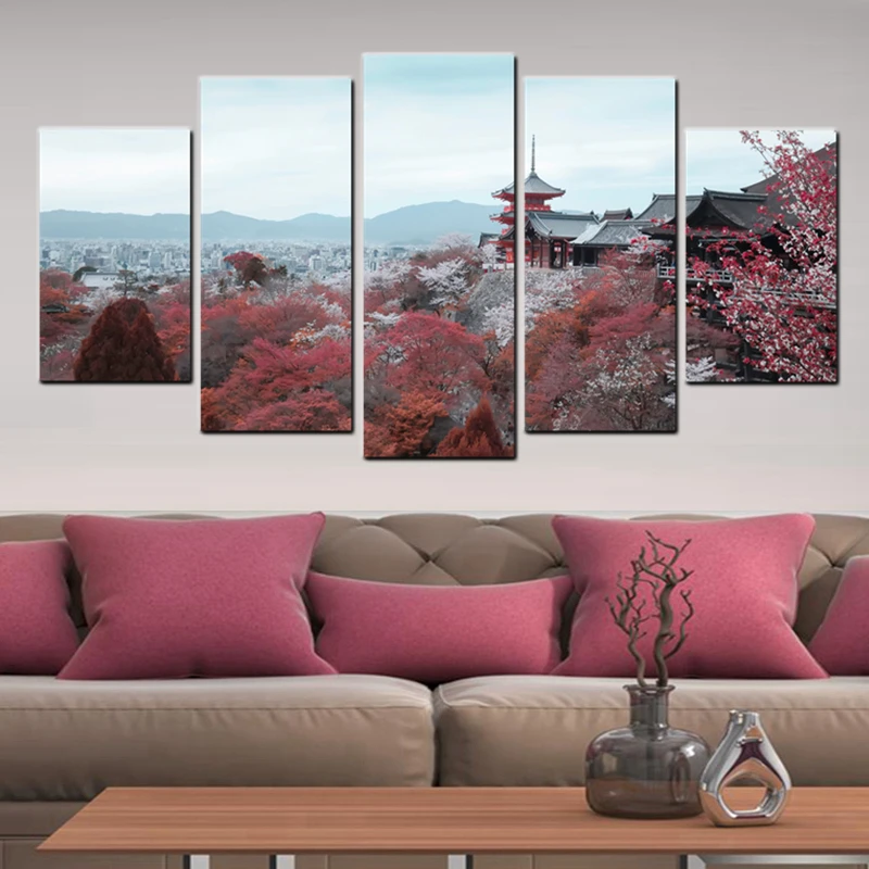 

Japanese Temples Landscape Picture Canvas Art Red Fir Tree Home Decoratives Painting for Living Room Wall Decor Drop shipping