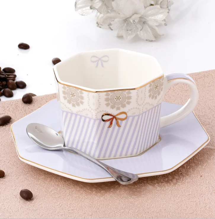 Креативные Восьмиугольные серии костяного фарфора кофейные кружки и блюдце послеобеденный чай керамическая чашка и блюдце для Питьевая утварь