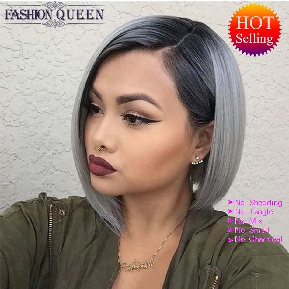 Fashion Queen Products Silver Grey Ombre Human Hair Extensions