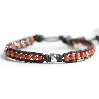 

Lotus natural agate single-circle mann leather cord bracelet
