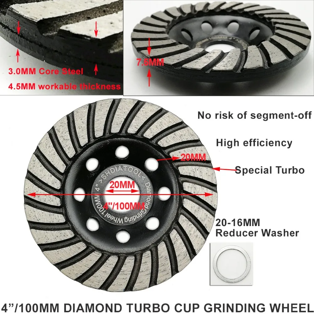 DIATOOL 2 шт. 4 дюймов Diamond Turbo чашки ряд колесо для бетона и кладки, диаметр 100 мм шлифовальный Grinder диск