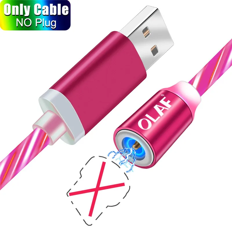 OLAF светодиодный светильник Магнитный USB кабель Быстрая зарядка Micro usb type C кабель зарядное устройство для Iphone 7 8 X XR XS Max для Redmi Note 7 шнур - Цвет: Only Cable Red