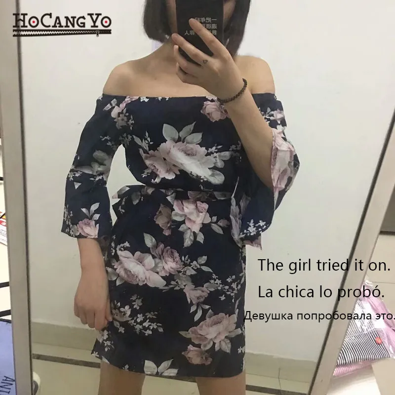 

HCYO Off the Shoulder Beach Dresses Slash Neck Beach Bohemian Dresses Summer Plus Size Print Mini Sexy Sundress Women Dresses