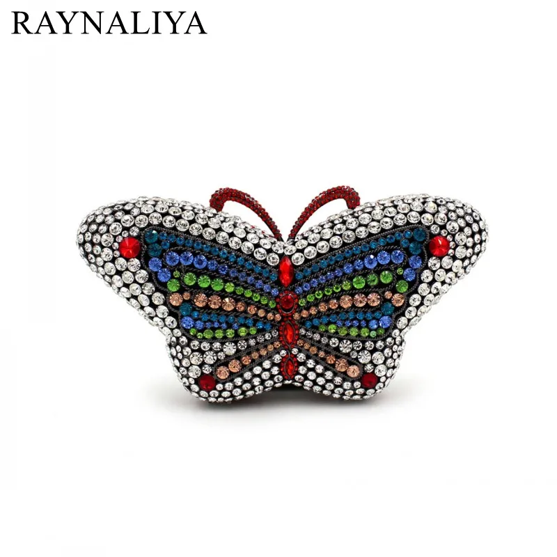 

Popular Luxury Evening Bags Sparkly Crystal Women Party Bag Colorful Butterfly Pattern Ladies Dinner Prom Clutch Smyzh-e0326