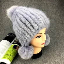 Winter New Authentic Thick Warm Mink Fur Hat Knitted Fox Fur Ball Ms Luxury fashion Winter