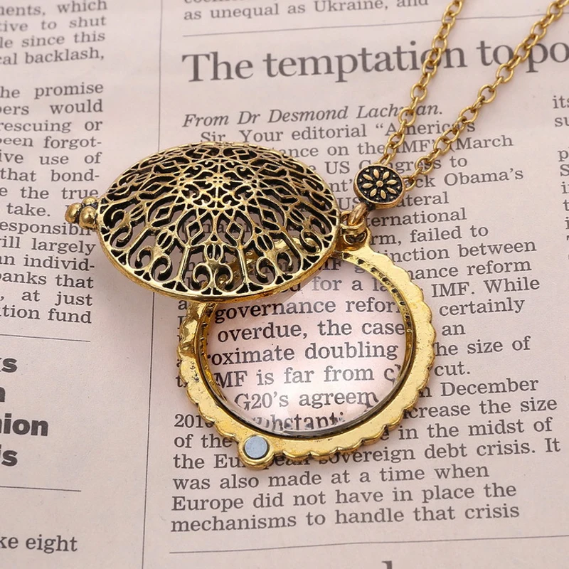 Retro Antique Statement Necklace Shellhard Crystal Cat Magnifying Glass Pendant Long Chain Necklace Fashion Jewelry For Women