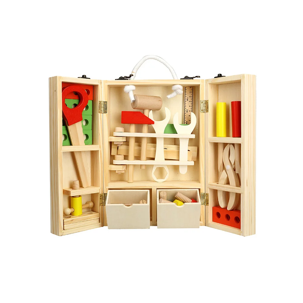Деревянный Столярный набор инструментов, детская игрушка, Разборка и сборка, детская 3D головоломка, коробка, Развивающие деревянные игрушки для детей, подарок