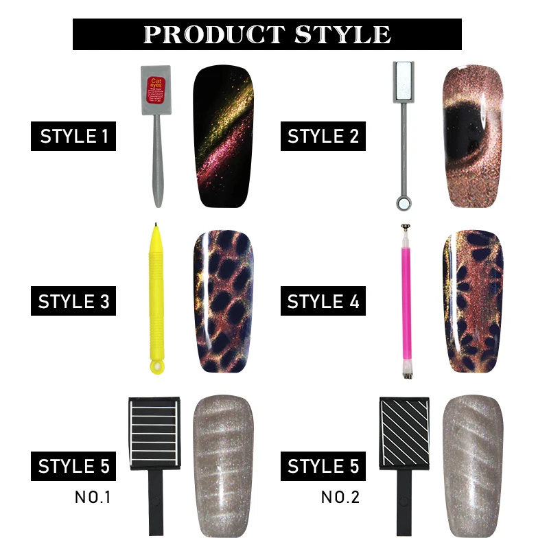 Huraiton 3D Effect Cat Eye Magnet Nail Art Magical Set Tool Drawing Lucky Magnetic Nails UV Gel Nail Polish Manicure Gel Varnish