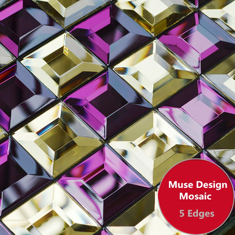 

Luxury Purple Gold 5 beveled Crystal Diamond Mirror Glass Mosaic Tiles, DIY bar shop showroom KTV Display cabinet decorate 30mm