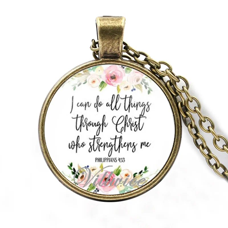 

Philippians 4:13 I can do all things through christ who strengthens me bible verse necklace quote christian jewelry faith gifts