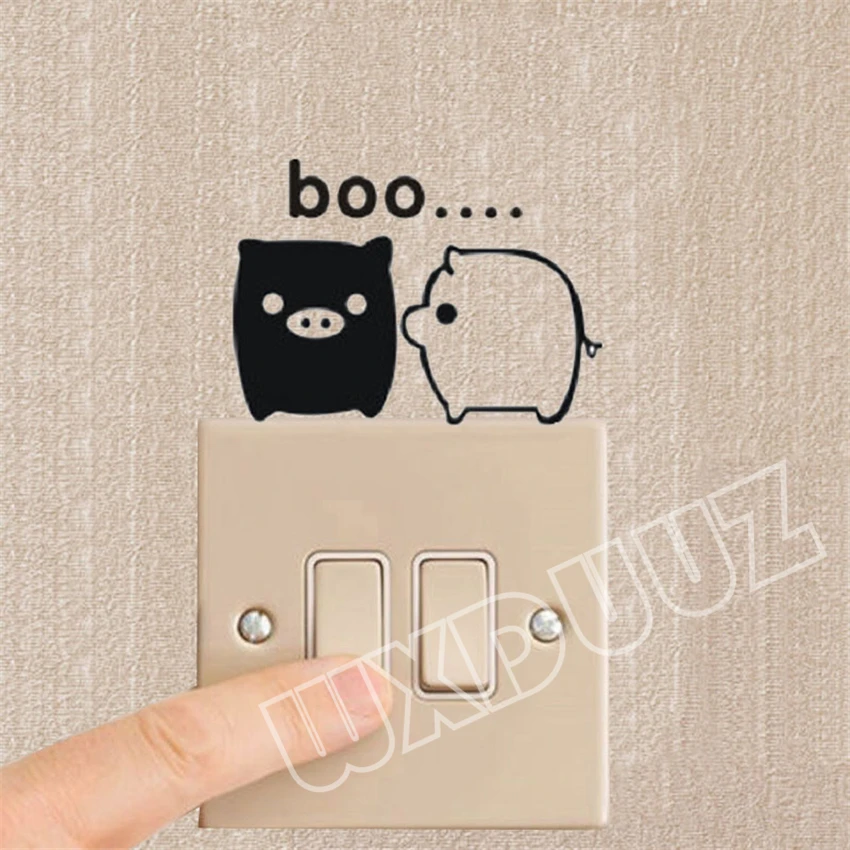 Us 1 11 30 Off Pig Kiss Switch Cartoon Cute Stickers Children Bedroom Funny Couple Home Decoration Art Wall Decal F90 In Wall Stickers From Home
