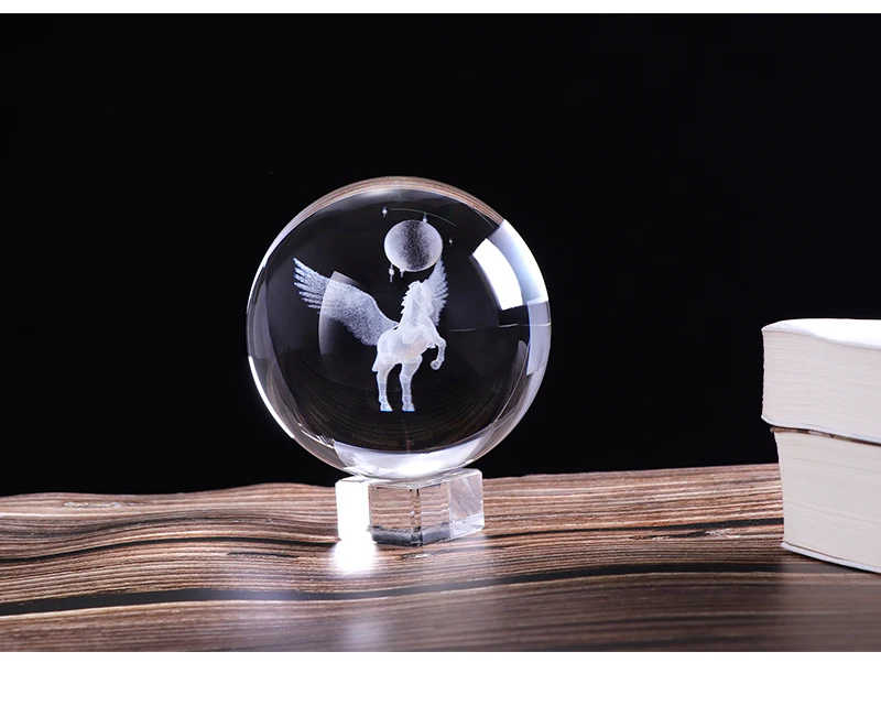80 мм 3D лазерная гравировка миниатюрный Pegasus хрустальный шар кристалл ремесло Сфера стекло украшение дома орнамент подарок на день рождения