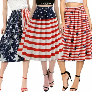 

2019 Hot Sale New Summer Fashion Casual Style Independence Day Women Girls Skirt Pleated Flared Circle Elastic Stretch Imcute