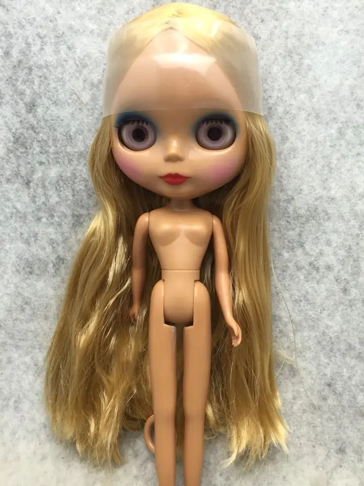 

Free Shipping Nude Blyth Doll Light Golden Long Hair Carbon Black Skin Suitable For Dress Up by Yourself DIY Change For Girls