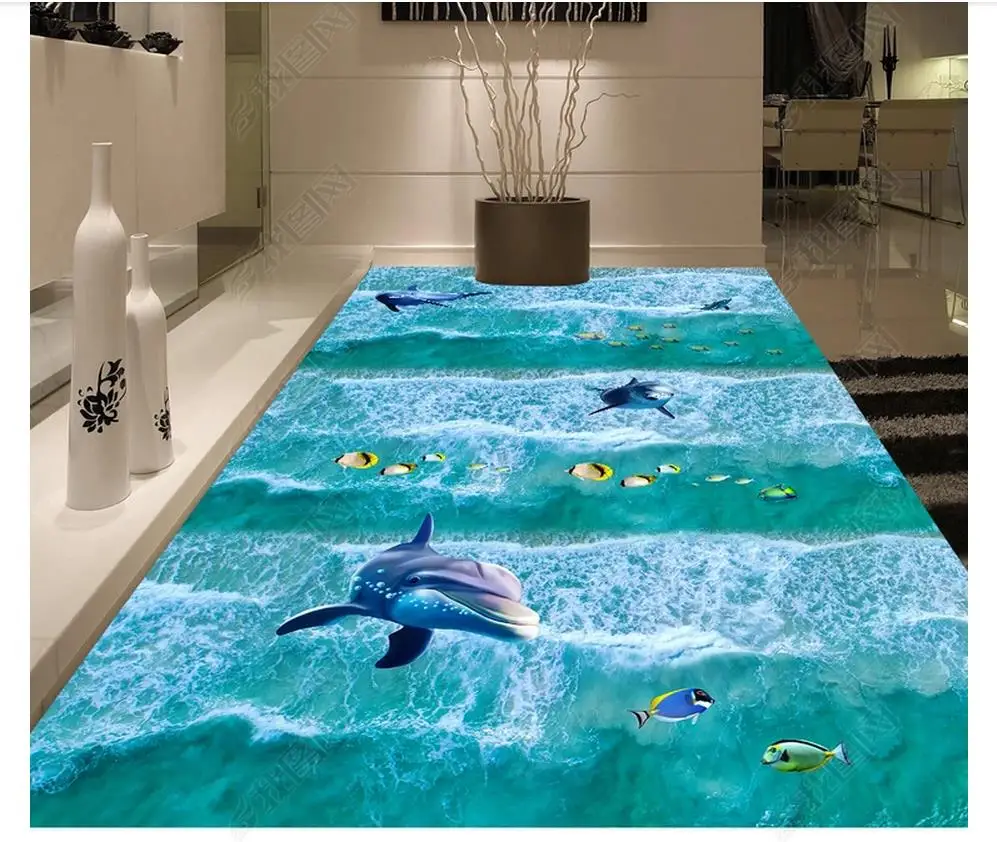 

Custom photo wallpaper 3d flooring Waterproof self-adhesion murals Beach beach spray surf 3D floor tiles floor paintings decor