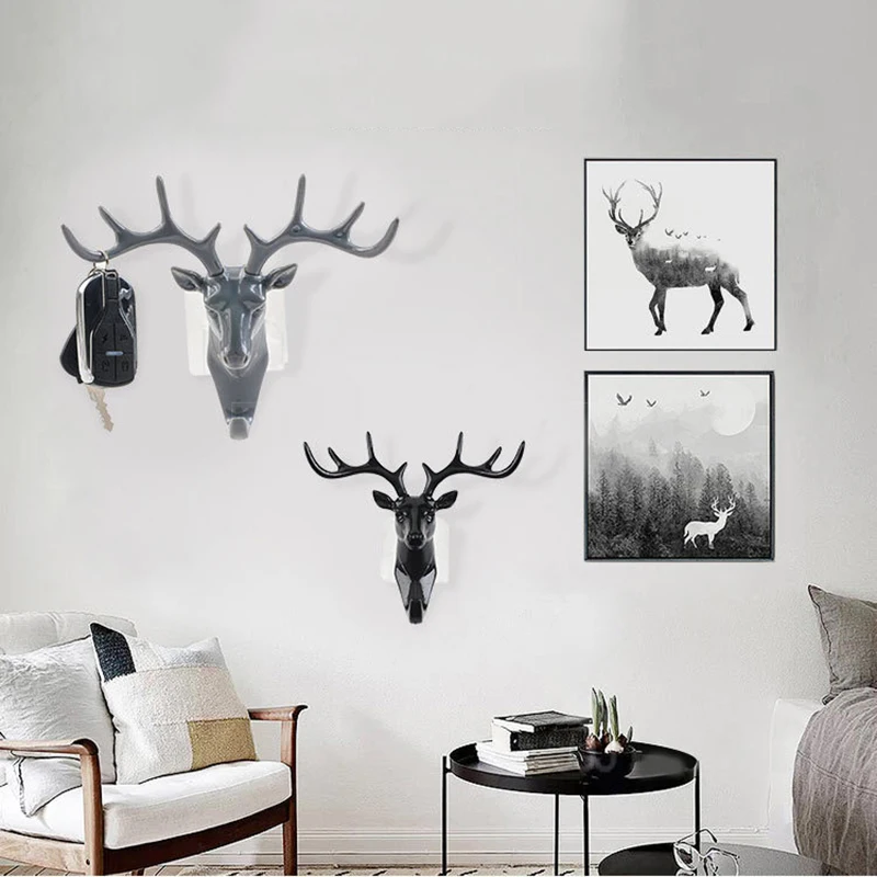 

Deer Head Animal Self Adhesive Clothing Display Racks Hook Coat Hanger Cap Kitchen Room Decor Show Keys Sticky Wall Bag Holder