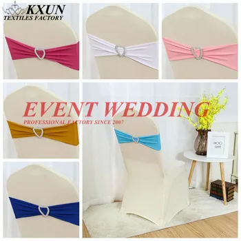 

Banquet Wedding Lycra Chair Band Spandex Chair Sash Tie Bow With Heart Buckle For Chair Cover Decoration
