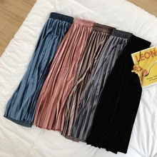 5 цветов, Элегантные Осенние и зимние длинные юбки с высокой талией, Женская бархатная юбка, плиссированные юбки для женщин(X171