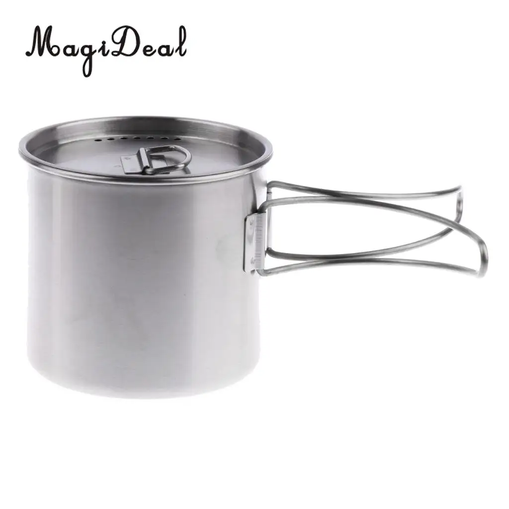 MagiDeal 500ml Outdoor Camping Cup Pot Bowl Backpacking Travel Cup Stainless Steel Camping Bowl for Picnic BBQ Accessories