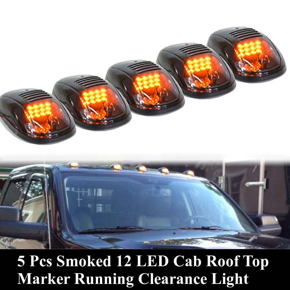 

5 Pcs Smoked 12 LED Cab Roof Top Marker Running Marker Light Truck SUV Off Road Set General Car decoration light