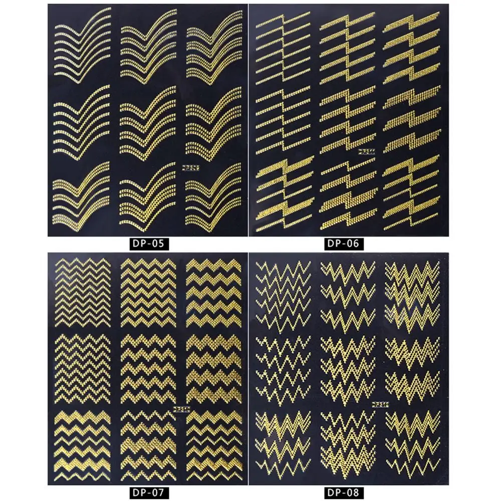 1 лист профессиональный ногтей полоски наклейки Стикеры золото со сквозным металлический клей 3DNail Стикеры наклейки волнистых линий DIY Декор для маникюра
