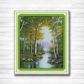 

The stream autumn scenery paintings 14CT11CT counted cross stitch Needlework Set Embroidery kits chinese cross stitch Home decor