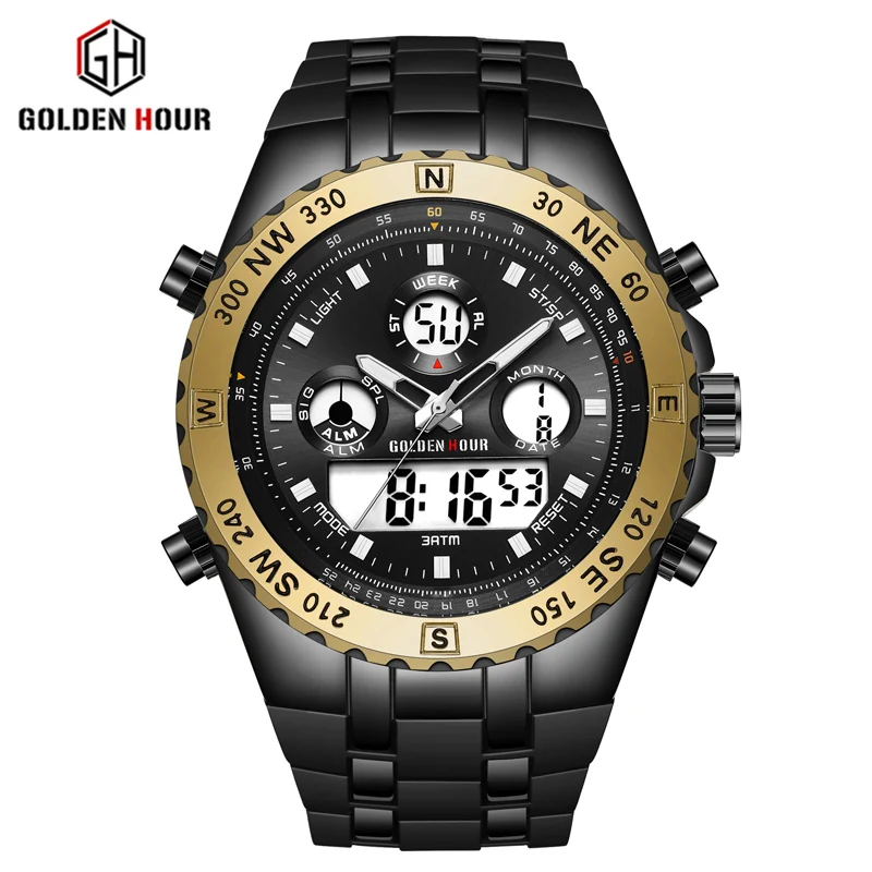 Часы Reloj Hombre GOLDENHOUR модель 124, мужские спортивные часы, автоматические военные мужские наручные часы Relogio Masculino - Цвет: gold black