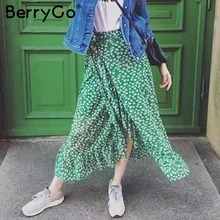BerryGo Boho милый цветочный принт юбка с запахом Женская Асимметричная юбка с поясом и завязками пляжная юбка летняя шикарная длинная юбка с высокой талией femme