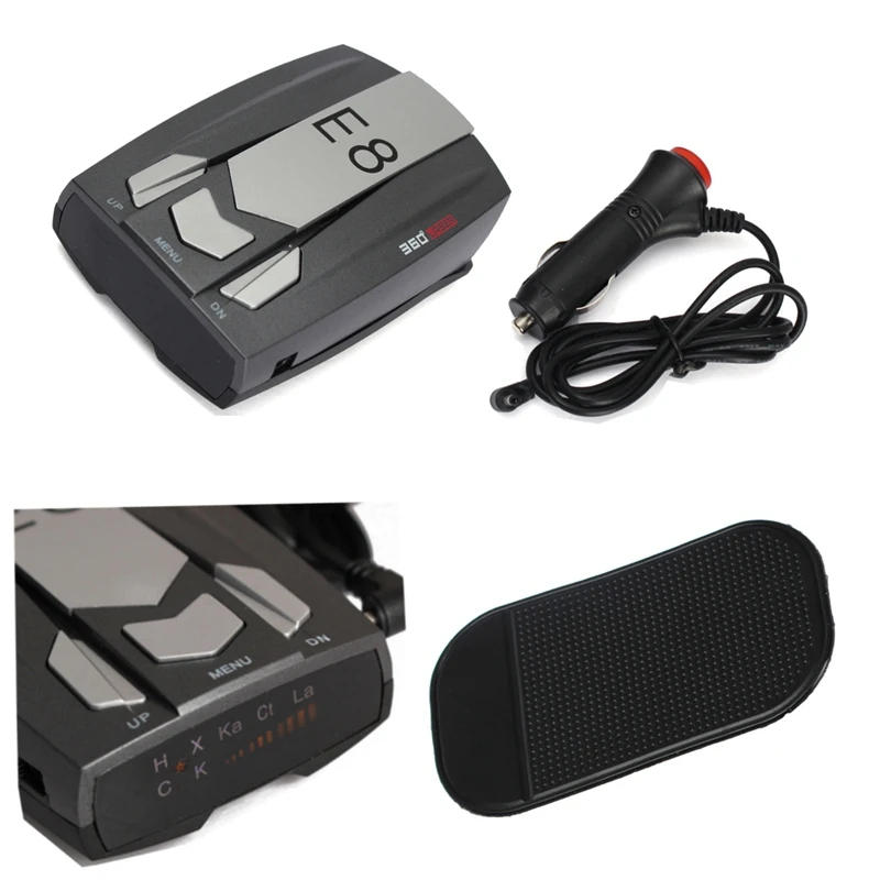 E8 Car Radar Detector 360 Degrees LED Display Alert Warning Anti Radar Detectors Russia / English Voice