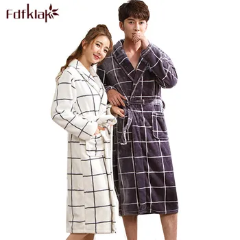 

Fdfklak Bathrobe women long sleeve warm robe couple's sleepwear robes plaid men bathrobes women's robe peignoir femme