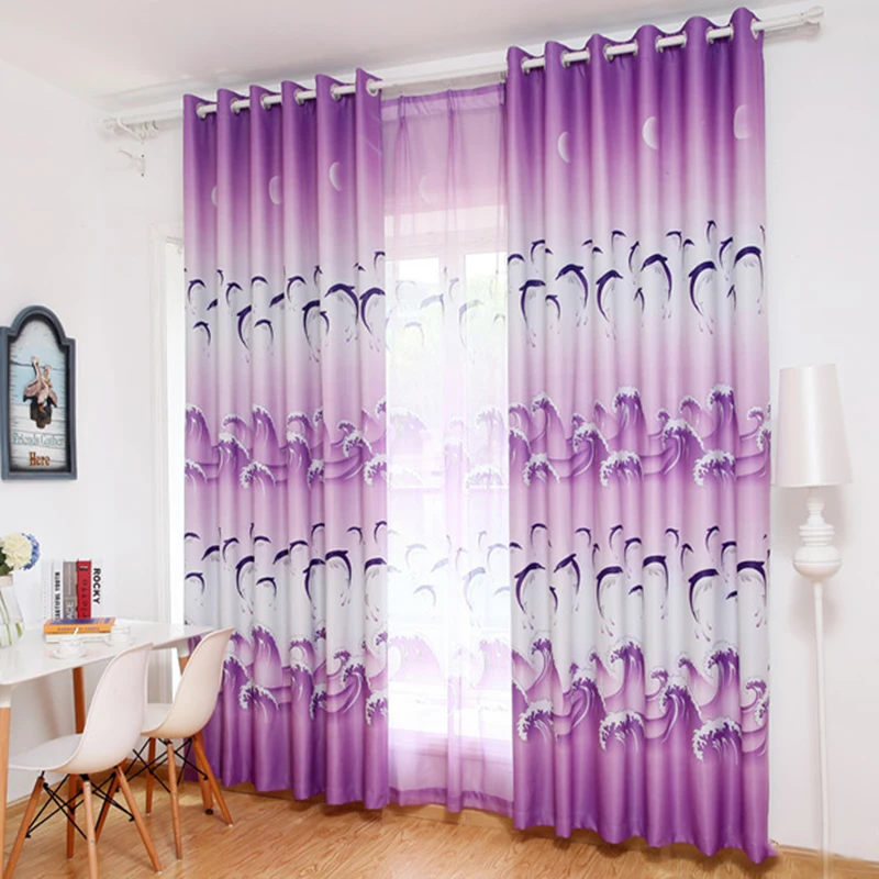 Us 5 33 35 Off Blue Cartoon Dolphin Pattern For Kids Room Custom Made Blackout Purple Curtains Tulle Baby Boys Girls Bedroom Drapes Ag196 30 In