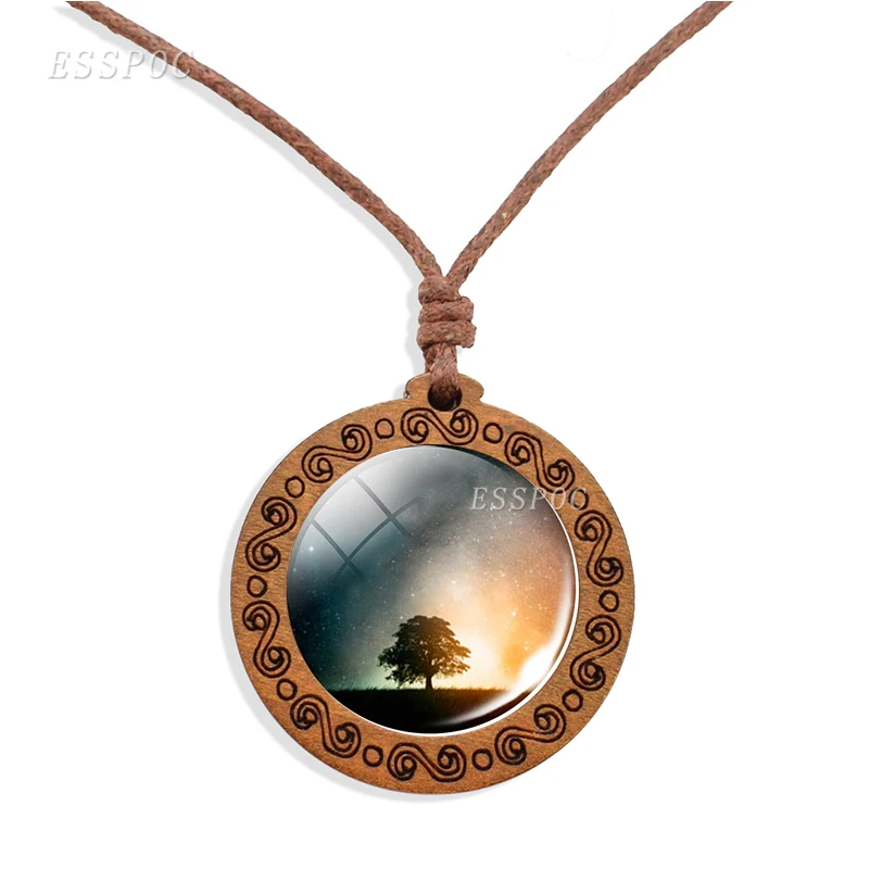 Дерево жизни деревянное ожерелье Кабошон стеклянный деревянный кулон Женская семейная жизнь дерево искусство ювелирные изделия вощеный шнур ожерелье s подарок
