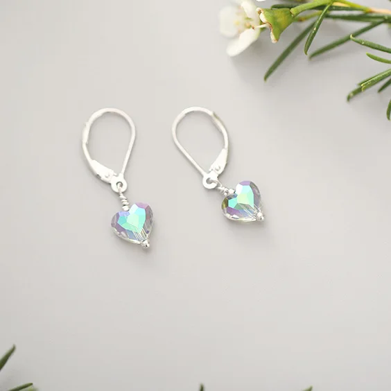 heart cry-stal earrings 100% 925 Sterling silver Jewelry fashion Hypoallergenic dangle earrings for women gift
