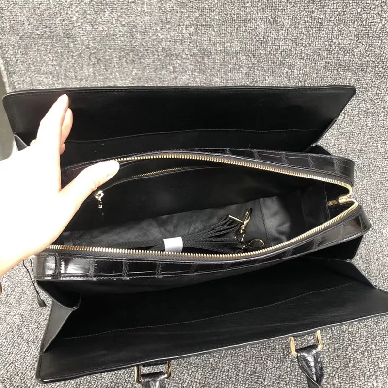 Мужской портфель из натуральной кожи крокодила на молнии деловой аллигатора для