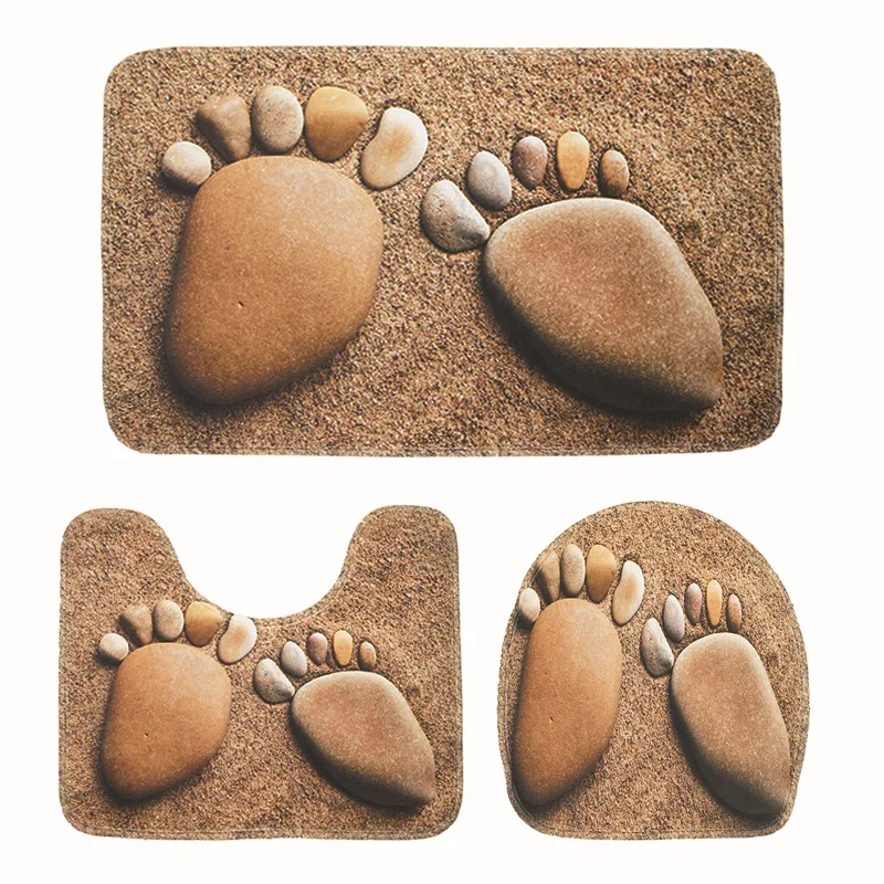 

Zeegle Pebble Printed 3Pcs Bath Mats Set Bathroom Carpet Non-Slip Mat For Toilet Bath Rugs Lid Toilet Cover Bathroom Floor Mats