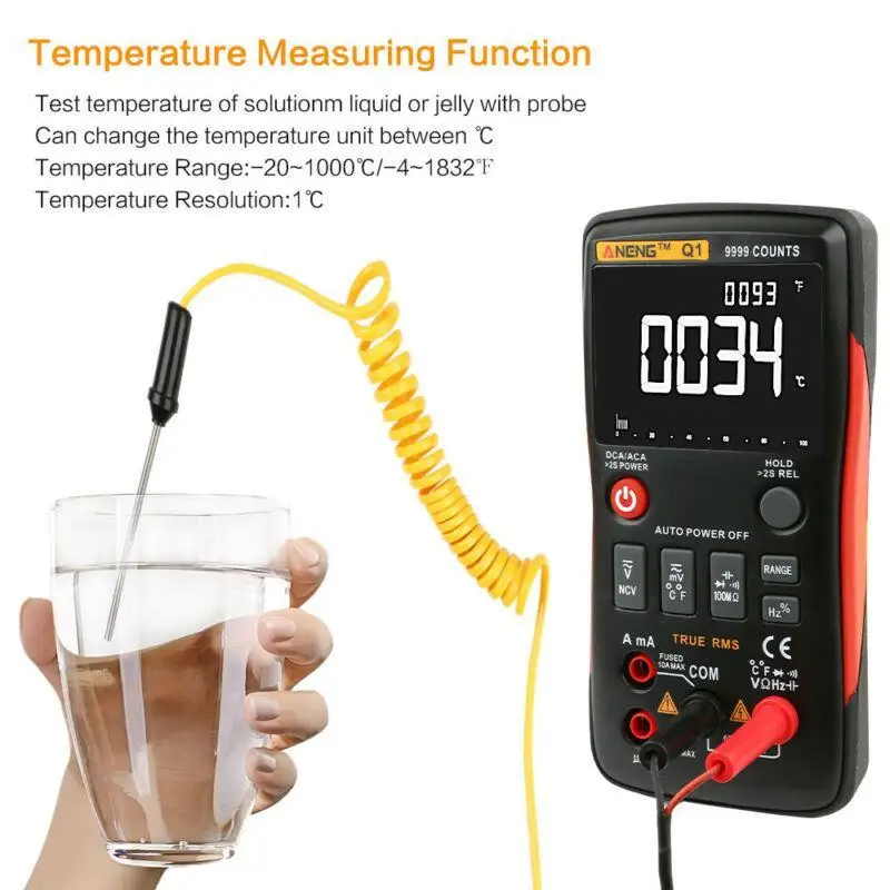 ANENG Q1 True-RMS Voltmeter Ammeter Digital 9999 Counts Button Multimeter Tester Meter Tester Tool True RMS Meter