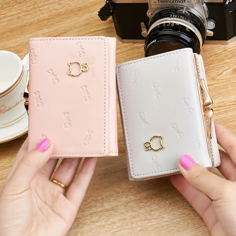 

YOUYOU MOUSE Lady Clutch Wallet Short Cat & Fish Design Money Purse Bag Female Small Wallets PU Leather Students Coin Pocket Bag