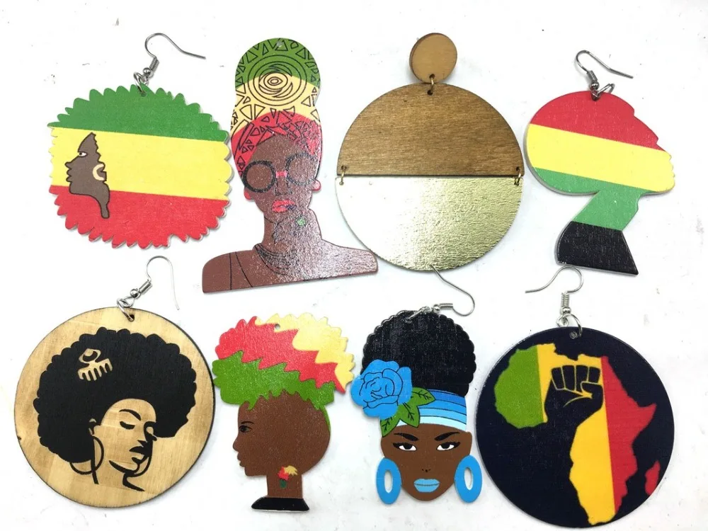 

few stock!! Mixed Afro Natural Hair Wooden Earrings