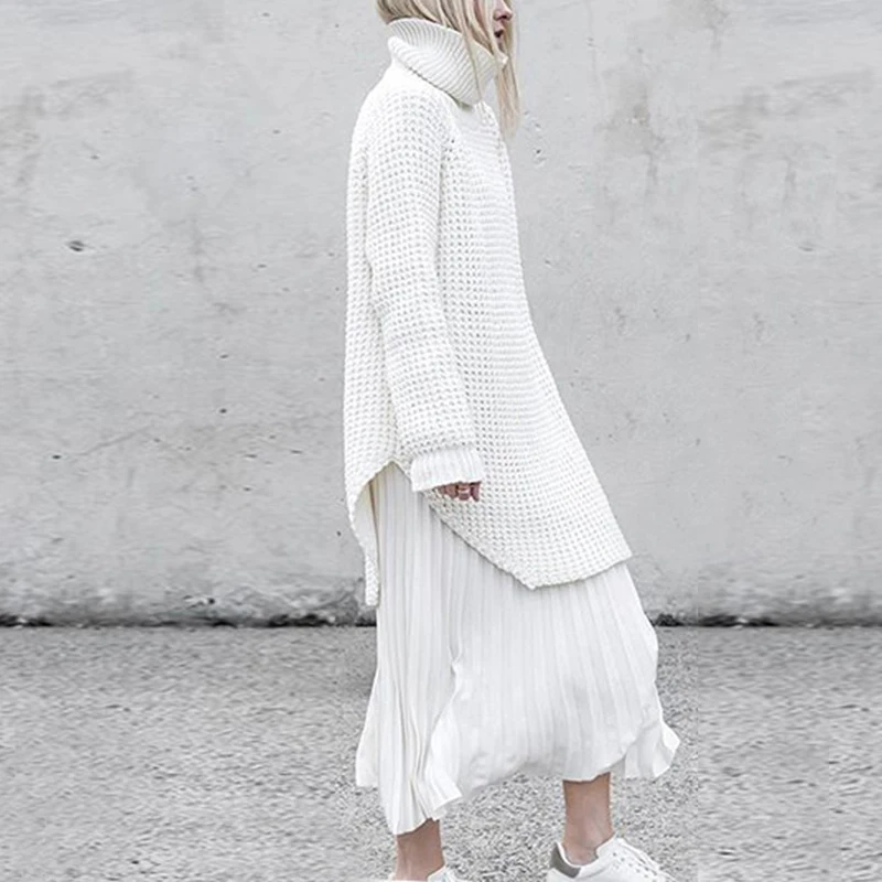 Tanie TWOTWINSTYLE sweter z dziurami dla kobiet sweter z golfem z długim rękawem Midi dzianinowy sweter 2019 wiosna gruby Casual odzież