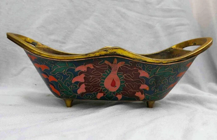 

bi002618 China bronze gold Cloisonne carved finely The bird boat Incense burner Statue