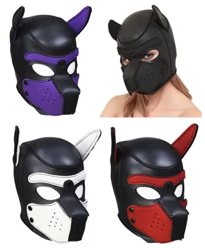 

4 Color Sexy Cosplay Role Play Dog Full Head Mask Soft Padded Latex Rubber Puppy Halloween purim props