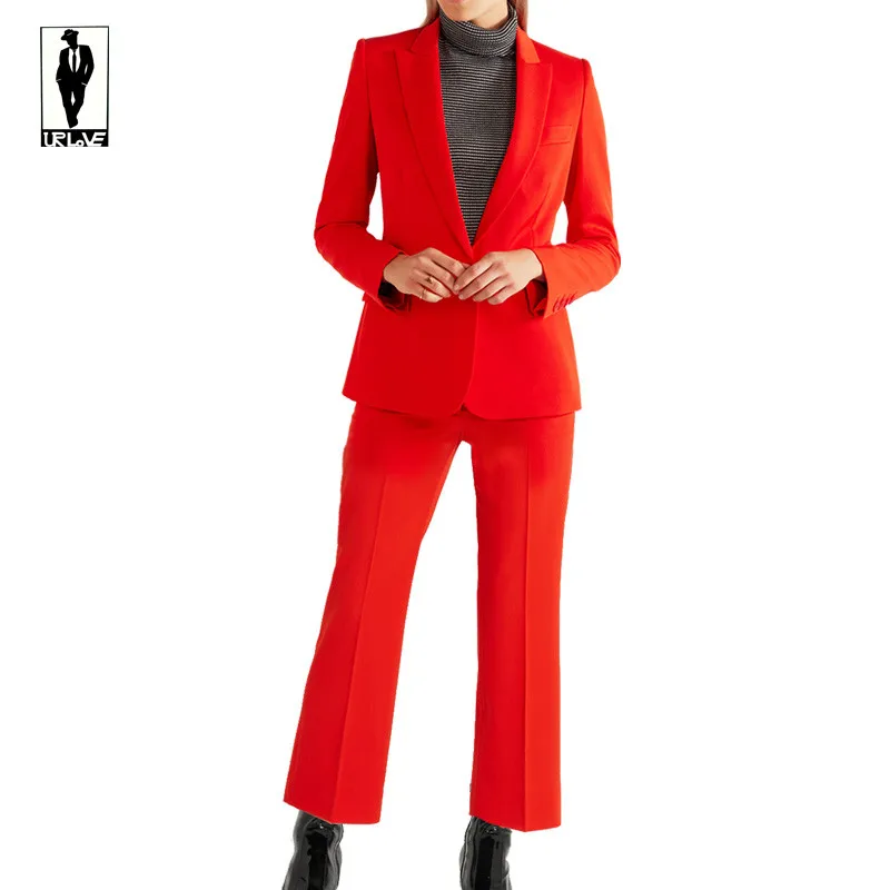 red satin trouser suit