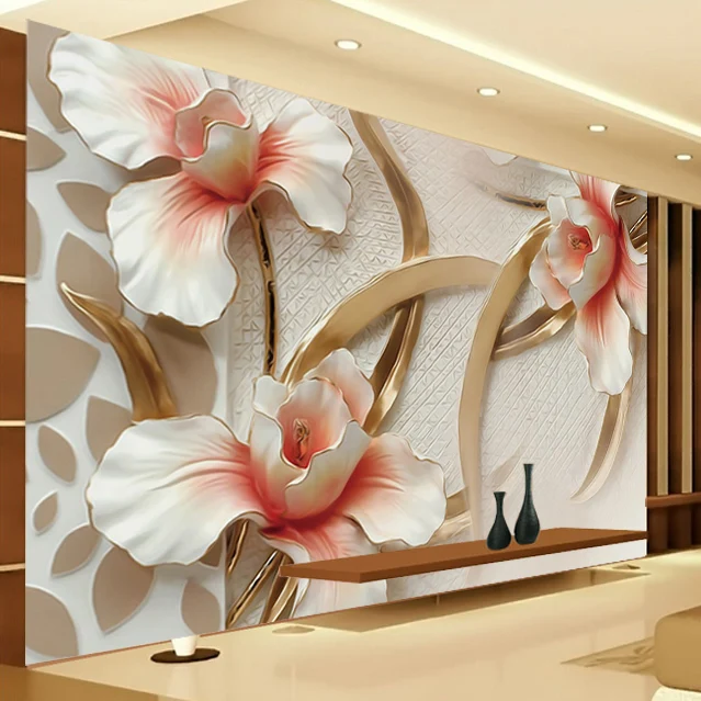 

Fashion brief three-dimensional 3d wallpaper lily mural wallpaper living room Papel De Parede tv background wall paper