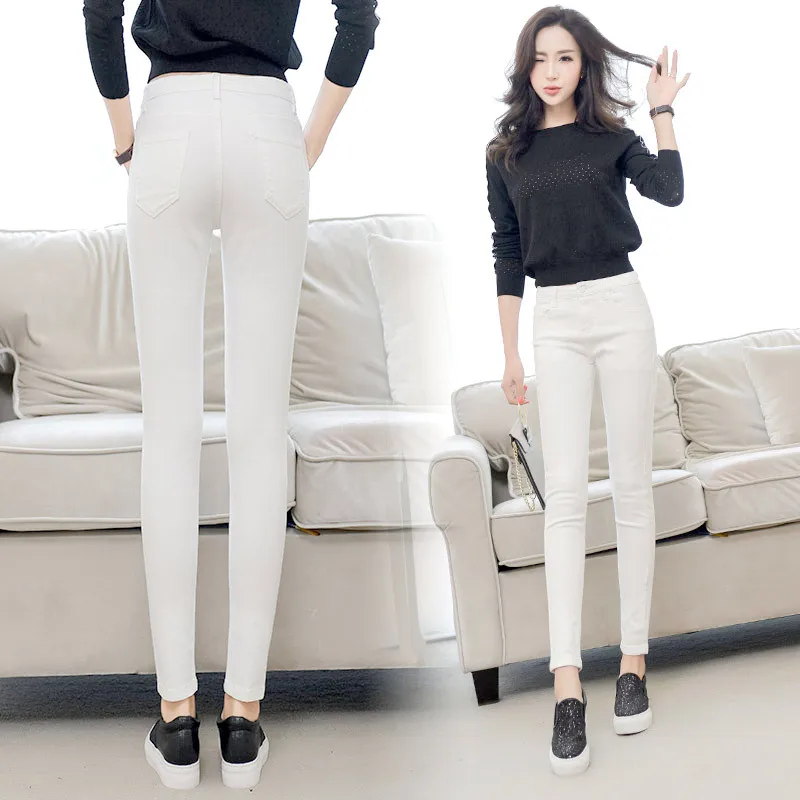 Women Fashion Spring Jeans 2019 Street Style High Waist White Ankle Length Pencil Pants Jeans for Women Plus Size Women Fashion Spring Jeans 2019 Street Style High Waist White Ankle Length Pencil Pants Jeans for Women Plus Size
