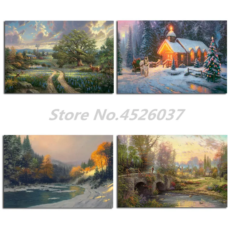 Картина маслом на холсте Thomas Kinkade рисунок в стиле кантри с рамкой HD изображение