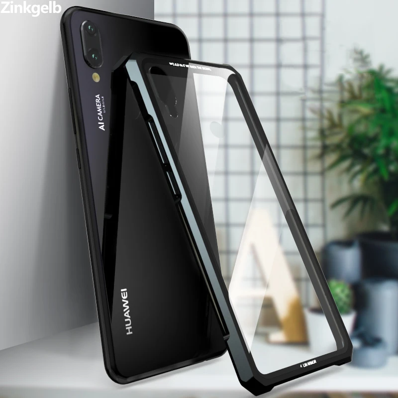 

For Huawei Nova 3i Cover Case Luxury Hard Metal Aluminum Alloy Transparent Glass Armor Protect Phone Case for Nova 3i Back Case