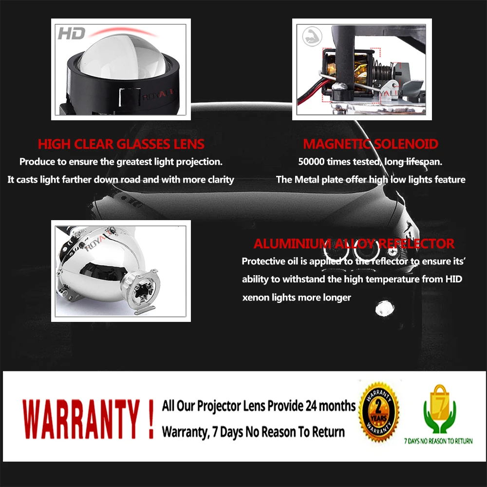  ROYALIN Car Motorcycle DRL LED Headlights Lens H1 Bi Xenon Lights Projector H4 H7 COB Angel Eyes He - 32964901575