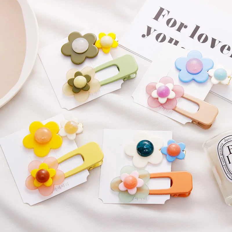 

2Pcs/Set Ins Fashion Women Hair Accessories Flowers Barrettes Headwear Set Ladies Headdress Candy Color Duckbill Clips Hairpins